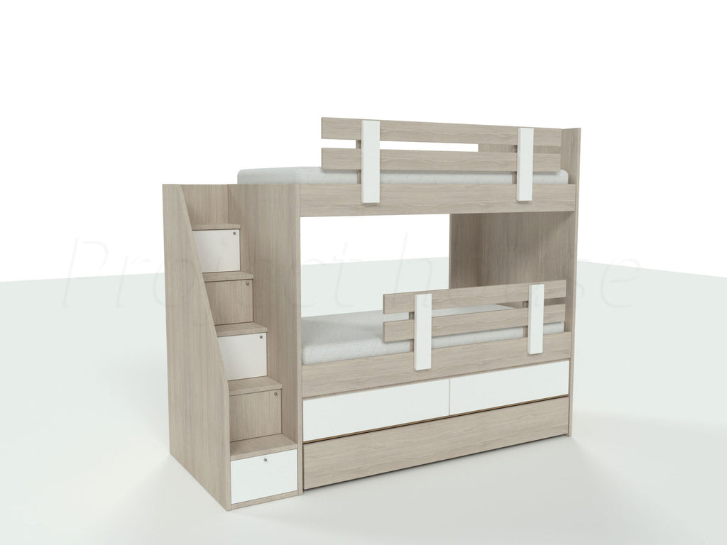 Κουκέτα με ασφαλή σκάλα, συρτάρια και τρίτο κρεβάτι