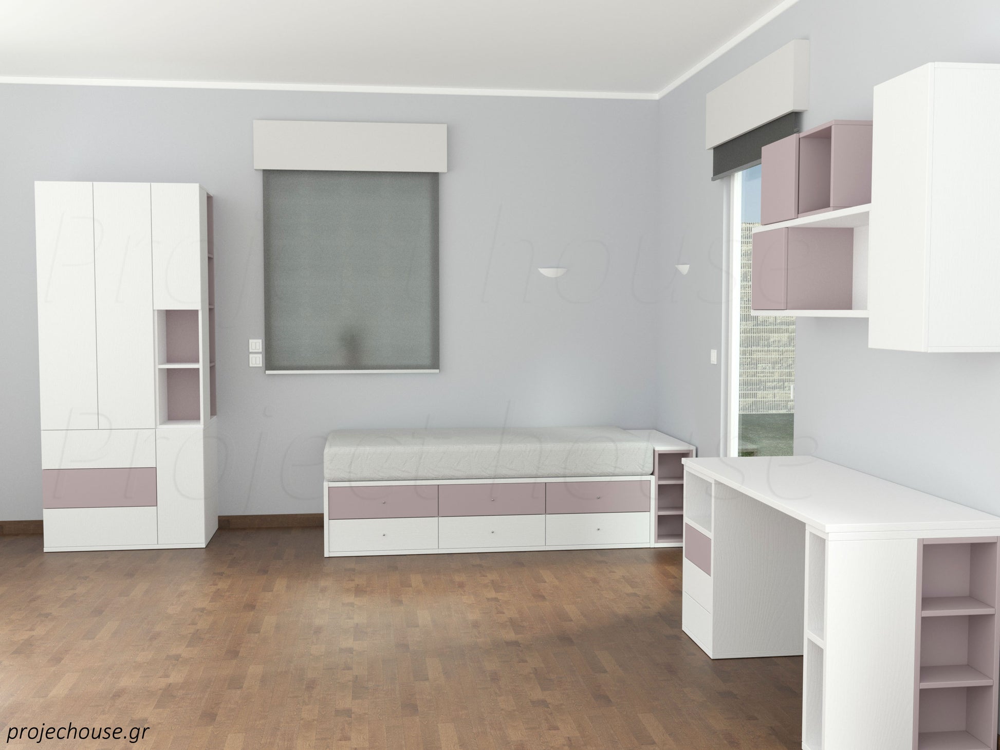 Δωμάτιο με γραφείο και κρεβάτι Project house
