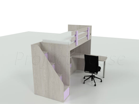 #343 - Υπερυψωμένο κρεβάτι με γραφείο και ντουλάπα