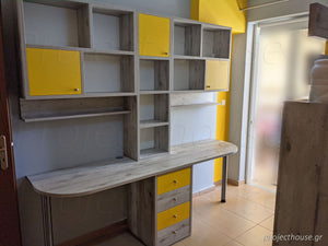 Διπλό γραφείο σε μοντέρνα χρώματα με βιβλιοθήκες