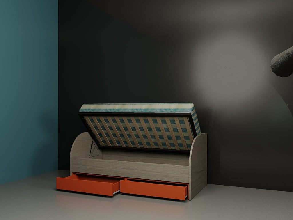 #105 - Κρεβάτι στυλ καναπέ με συρτάρια και μηχανισμό ανάρτησης μαζί