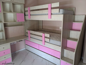 Κουκέτα με 3 κρεβάτια, σκαλοπάτια ντουλάπια και συρτάρια